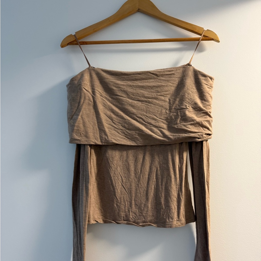 Babaton Taupe Off-Shoulder Top